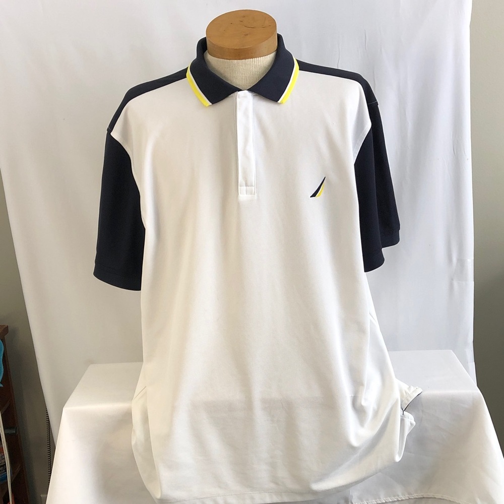 Nautica White Polo with Navy and Yellow Details